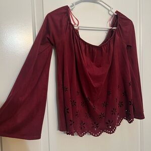 Charlotte Russe Maroon Floral Cut-Out Blouse